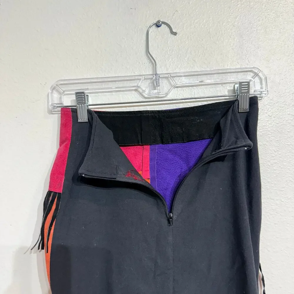 Vintage Colorblock Fringe Leather Mini Skirt Sz S